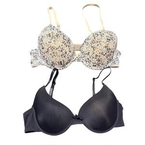 2PC Bra Set Floral and Navy Blue Size 36C